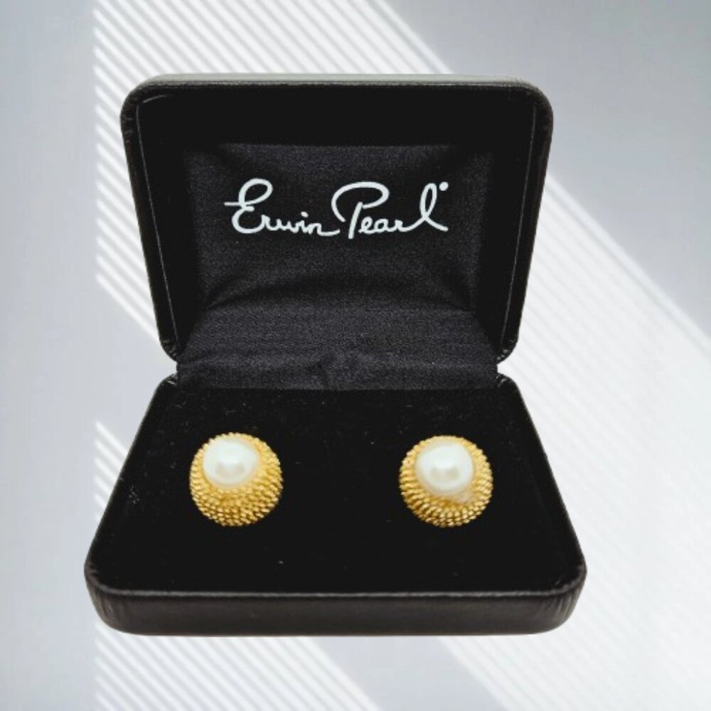 Vintage Erwin Pearl Gold Tone Pearl Cufflinks in Box